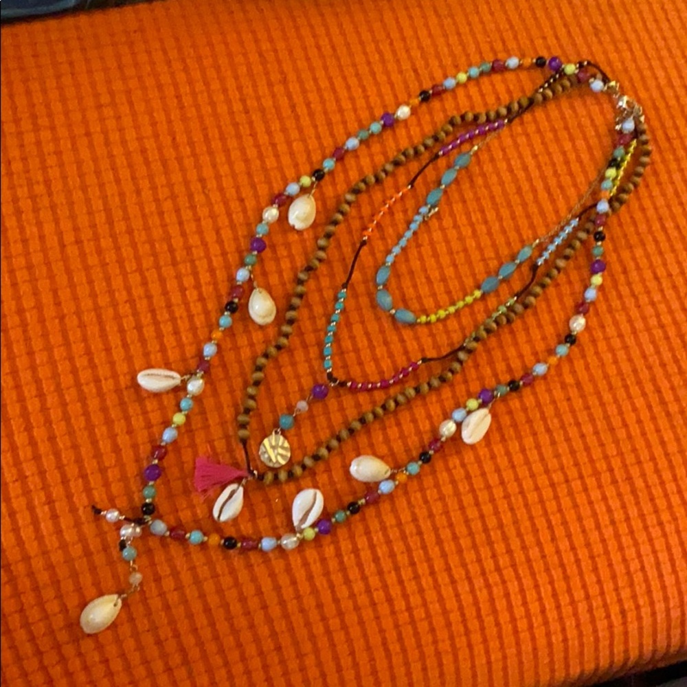 Multicolor shell and bead long necklace